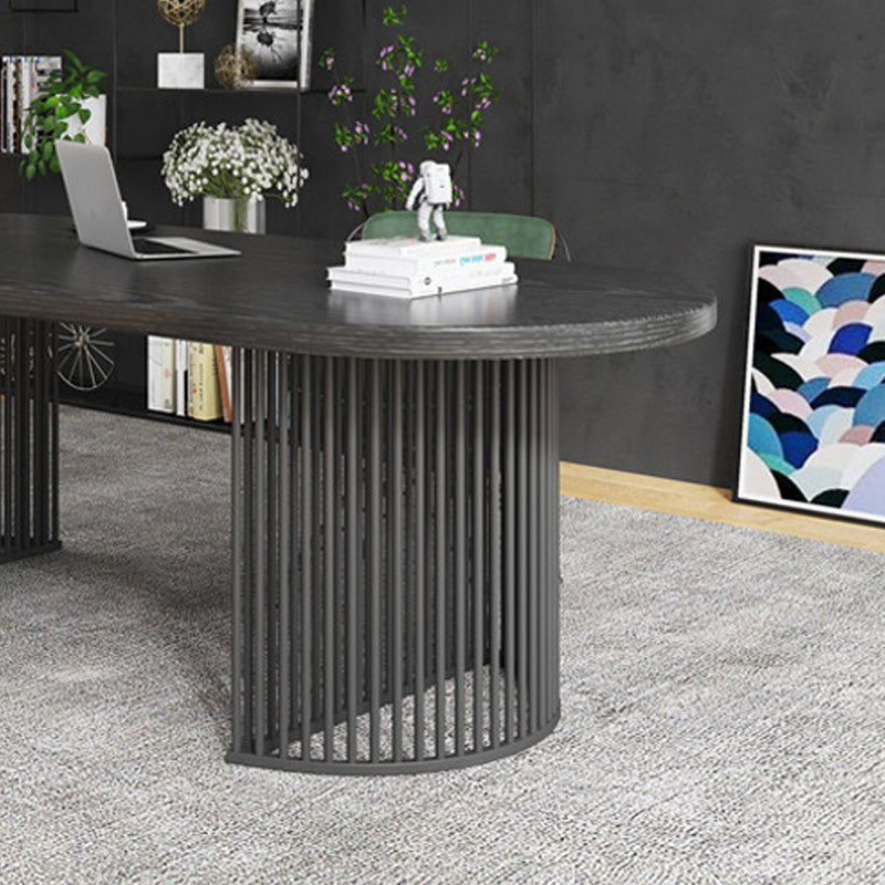 Solid Wood Oval Writing Desk 29.53-inch Tall Black Office Desk with Iron Legs Clearhalo 'furn' 'furn_office_desk' 'Furniture' 'Office Desks' 'Office Furniture' 'office_desk' 6499940