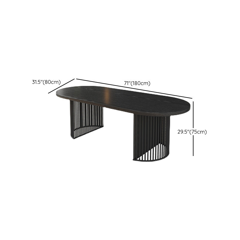 Solid Wood Oval Writing Desk 29.53-inch Tall Black Office Desk with Iron Legs Clearhalo 'furn' 'furn_office_desk' 'Furniture' 'Office Desks' 'Office Furniture' 'office_desk' 6499942