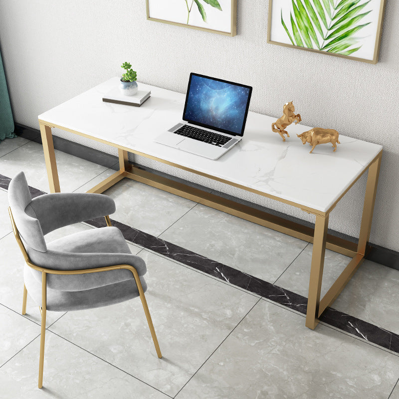 Glam Marble Office Desk 1-plank rechthoekig schrijfbureau met metalen benen