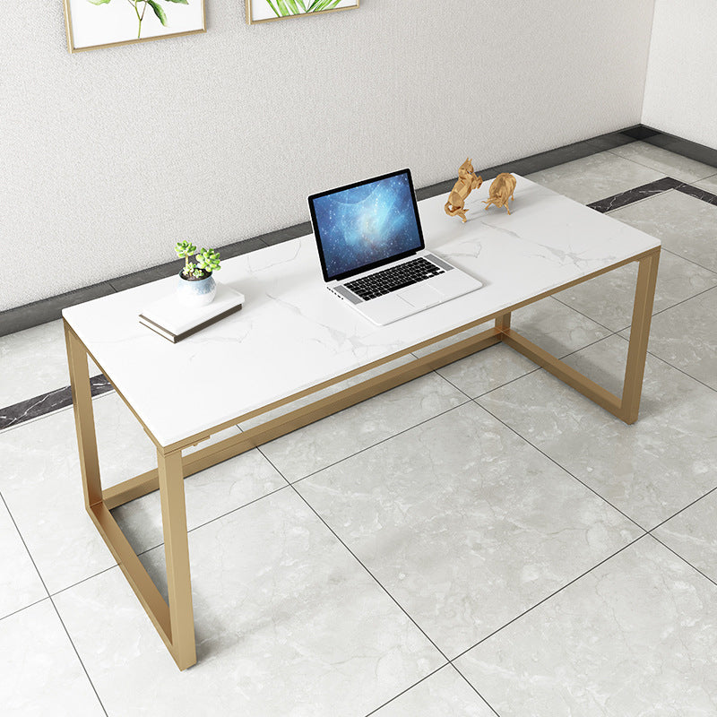 Glam Marble Office Desk 1-plank rechthoekig schrijfbureau met metalen benen