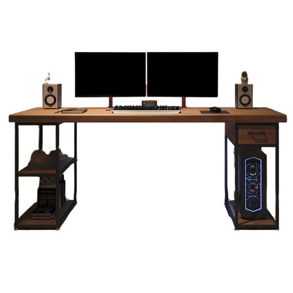 Contemporary Rectangular Computer Desk Home Solid Wood Office Desk with Legs Natural Wood Black Clearhalo 'furn' 'furn_office_desk' 'Furniture' 'Office Desks' 'Office Furniture' 'office_desk' 6500230