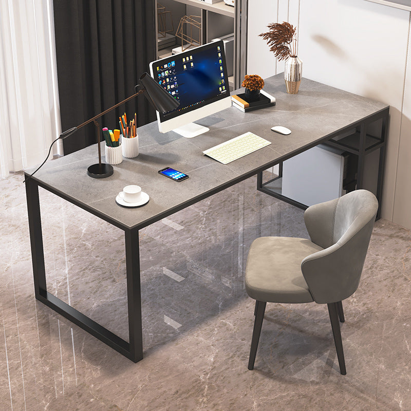 Contemporary Rectangular Writing Desk Stone Top Office Desk with Legs 63"L x 31.5"W x 29.5"H Black-Gray Clearhalo 'furn' 'furn_office_desk' 'Furniture' 'Office Desks' 'Office Furniture' 'office_desk' 6500244