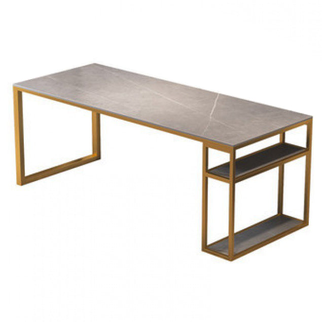 Contemporary Rectangular Writing Desk Stone Top Office Desk with Legs Gray-Gold Clearhalo 'furn' 'furn_office_desk' 'Furniture' 'Office Desks' 'Office Furniture' 'office_desk' 6500250