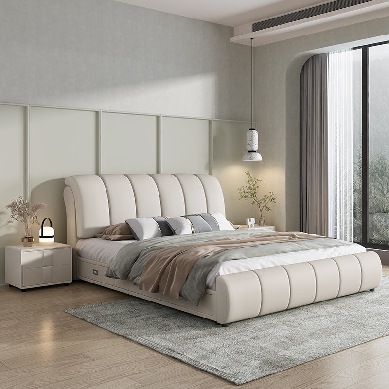 Kunstleder weißes Panelbett modernes Standardbett mit gepolstertem Kopfteil