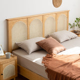 Queen Size Solid Wood Bed Frame Tropical Rattan Panel Bed in Ash