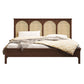 Queen Size Solid Wood Bed Frame Tropical Rattan Panel Bed in Ash