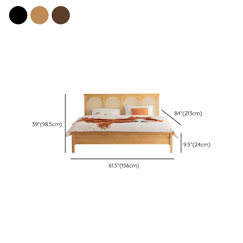 Queen Size Solid Wood Bed Frame Tropical Rattan Panel Bed in Ash