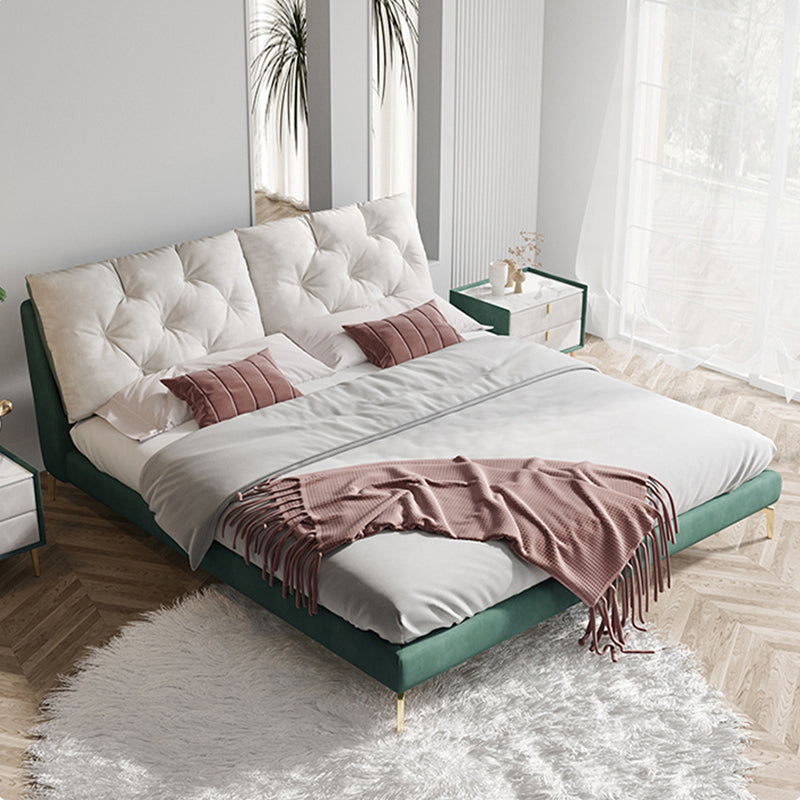 Lussuoso telaio da letto imbottito trapuntato King e letto a pannello queen size in verde scuro