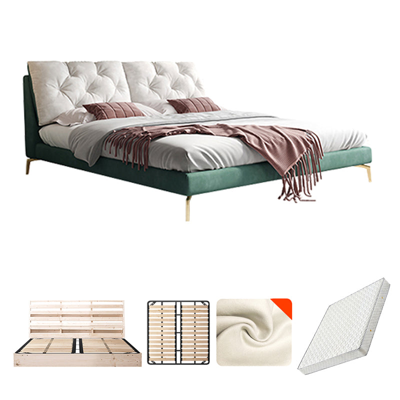 Lussuoso telaio da letto imbottito trapuntato King e letto a pannello queen size in verde scuro