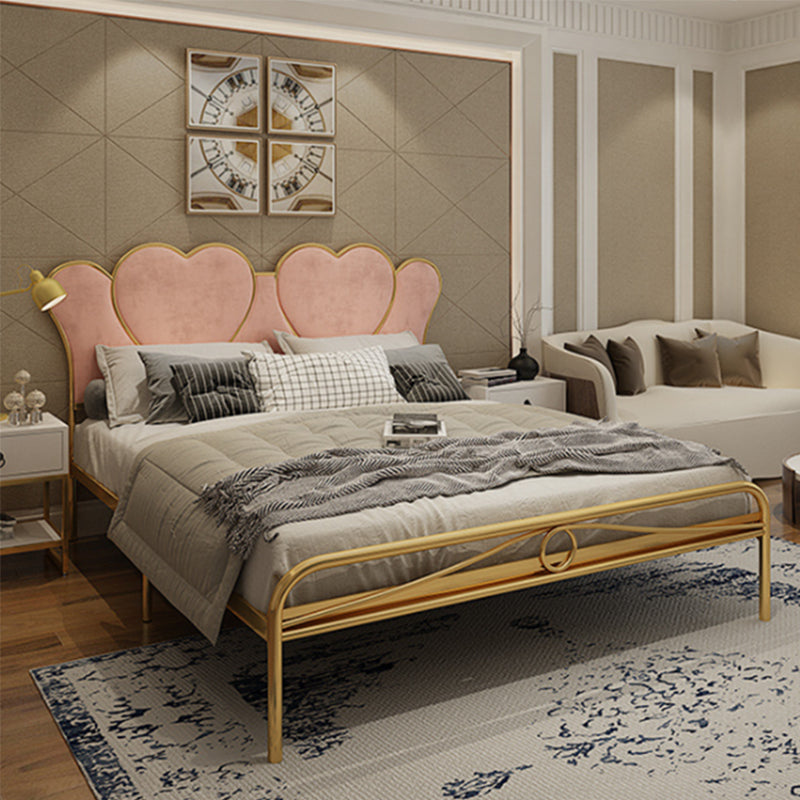 Metal Wire-Grid Bed Frame Upholstered Panel Bed with Heart-Shaped Headboard