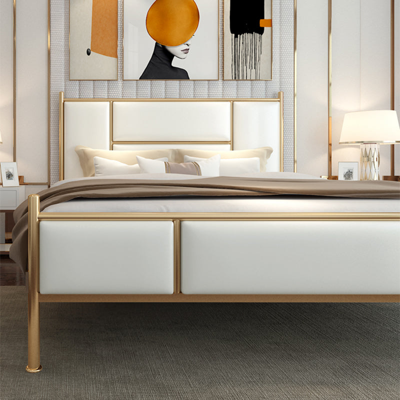 Luxurious Iron Panel Bed Upholstered Metal Bed Frame With Headboard and Footboard Clearhalo 'Bedroom Furniture' 'Beds' 'furn' 'furn_beds' 'Furniture' 6500425