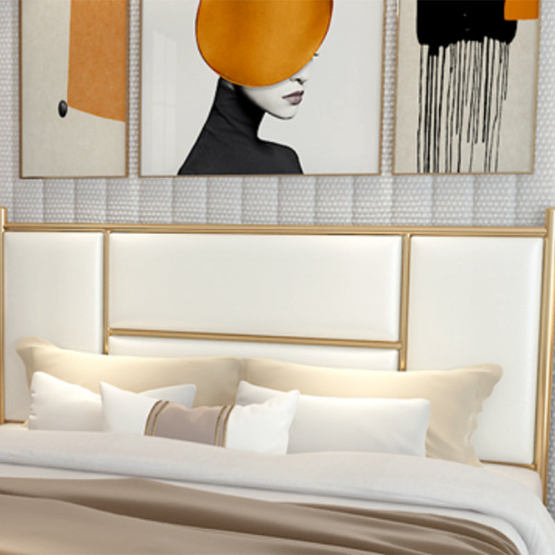 Luxurious Iron Panel Bed Upholstered Metal Bed Frame With Headboard and Footboard Clearhalo 'Bedroom Furniture' 'Beds' 'furn' 'furn_beds' 'Furniture' 6500427