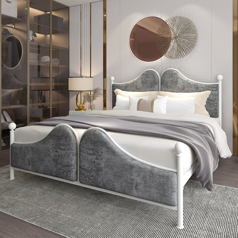 Glam Simple Metallic Bed Frame Upholstered Headboard Iron Panel Bed Gray-White Clearhalo 'Bedroom Furniture' 'Beds' 'furn' 'furn_beds' 'Furniture' 6500435