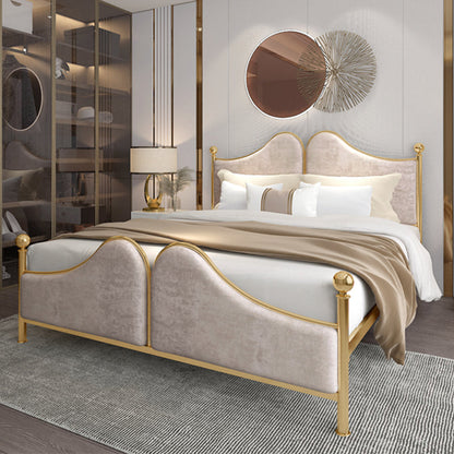Glam Simple Metallic Bed Frame Upholstered Headboard Iron Panel Bed Pink Gold Clearhalo 'Bedroom Furniture' 'Beds' 'furn' 'furn_beds' 'Furniture' 6500437