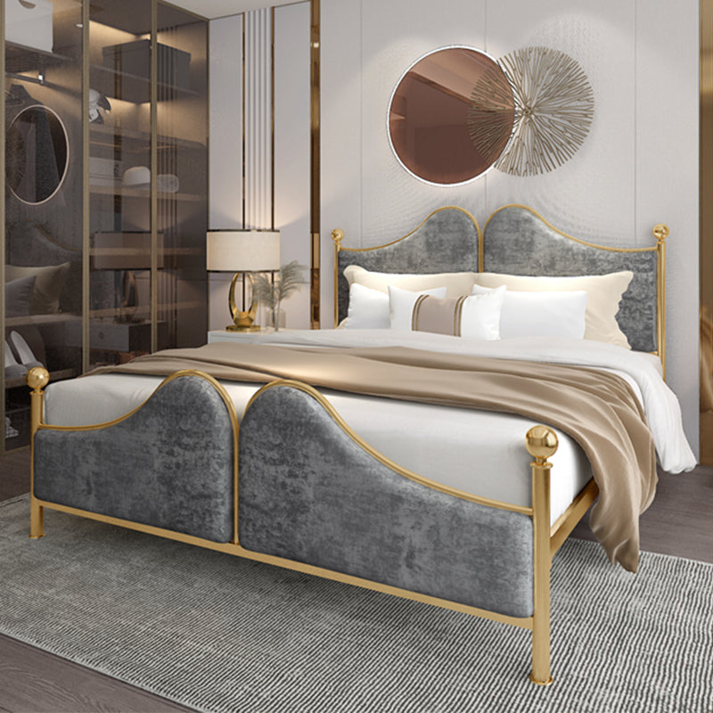 Glam Simple Metallic Bed Frame Upholstered Headboard Iron Panel Bed Grey-Gold Clearhalo 'Bedroom Furniture' 'Beds' 'furn' 'furn_beds' 'Furniture' 6500442