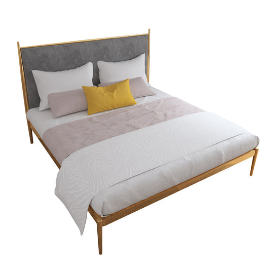 Luxurious Iron Bed Frame in Brass Upholstered High Panel Bed