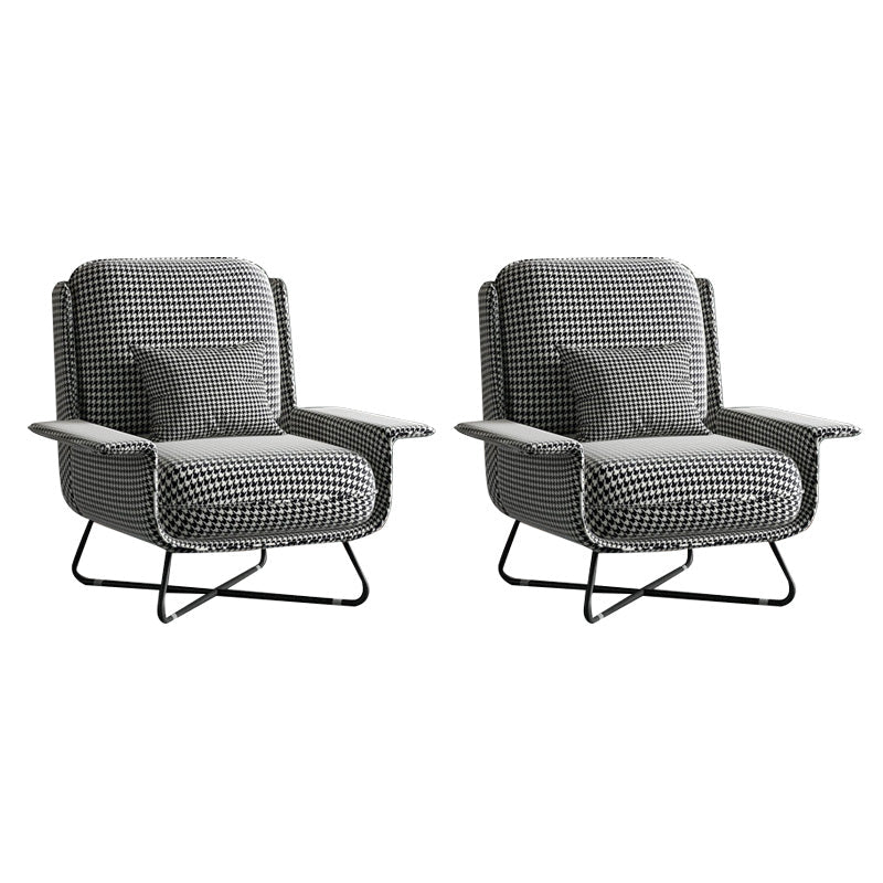 Contemporary Cross Accent Armchair Arms Included Office Accent Chair Houndstooth pattern Fabric 2 Piece Set Clearhalo 'Accent Chairs' 'accent_chairs' 'Chairs & Seating' 'furn' 'furn_accent_chairs' 'Furniture' 'Living Room Furniture' 6500706