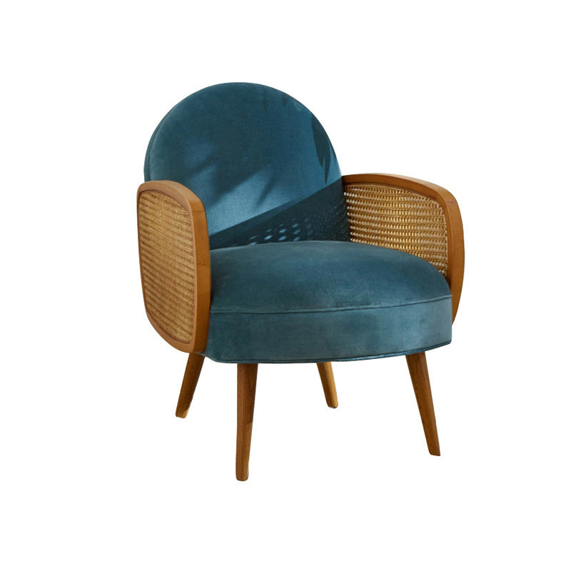 Mid-century Fixed Back Accent Armchair Bedroom Solid Color Accent Chair Blue Velvet 1 Piece Clearhalo 'Accent Chairs' 'accent_chairs' 'Chairs & Seating' 'furn' 'furn_accent_chairs' 'Furniture' 'Living Room Furniture' 6500744