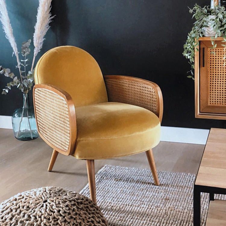 Mid-century Fixed Back Accent Armchair Bedroom Solid Color Accent Chair Yellow Velvet 1 Piece Clearhalo 'Accent Chairs' 'accent_chairs' 'Chairs & Seating' 'furn' 'furn_accent_chairs' 'Furniture' 'Living Room Furniture' 6500752