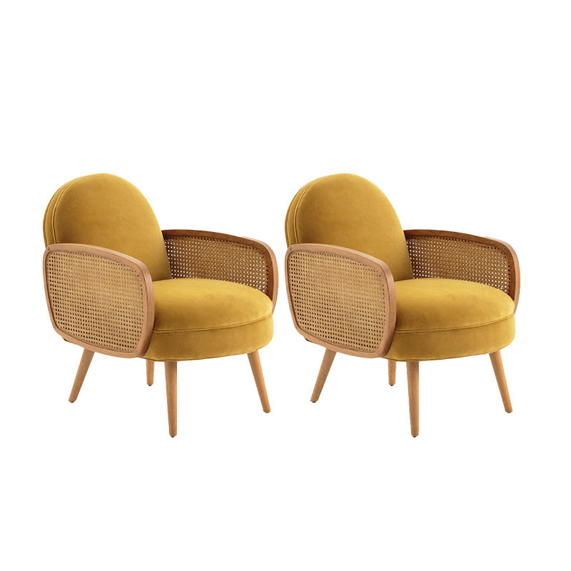 Mid-century Fixed Back Accent Armchair Bedroom Solid Color Accent Chair Yellow Velvet 2 Piece Set Clearhalo 'Accent Chairs' 'accent_chairs' 'Chairs & Seating' 'furn' 'furn_accent_chairs' 'Furniture' 'Living Room Furniture' 6500754