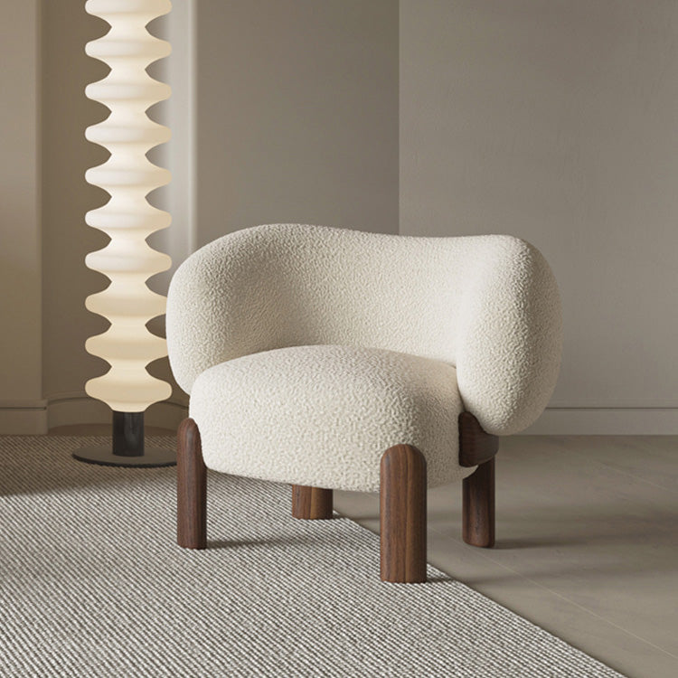 Contemporary Fixed Back Barrel Chair Bedroom Solid Color Lounge Chair Cream Tech Flannel 1 Piece Clearhalo 'Accent Chairs' 'accent_chairs' 'Chairs & Seating' 'furn' 'furn_accent_chairs' 'Furniture' 'Living Room Furniture' 6500762