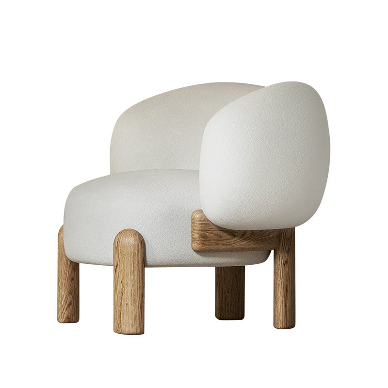 Contemporary Fixed Back Barrel Chair Bedroom Solid Color Lounge Chair Off-White Flannel 1 Piece Clearhalo 'Accent Chairs' 'accent_chairs' 'Chairs & Seating' 'furn' 'furn_accent_chairs' 'Furniture' 'Living Room Furniture' 6500770