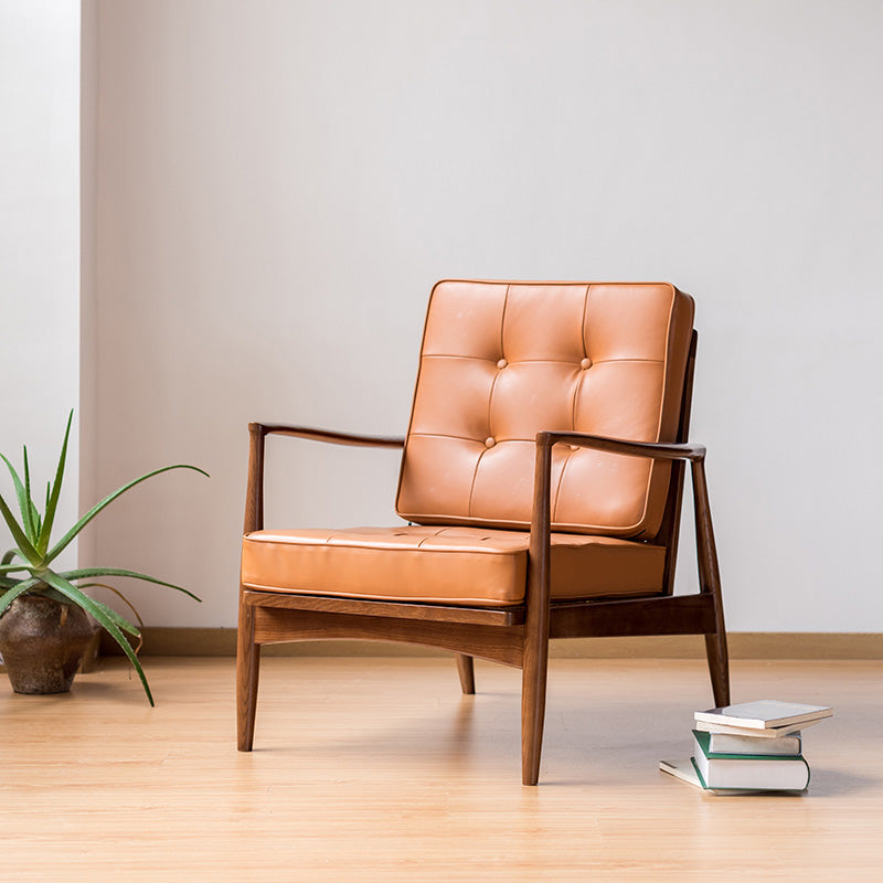 Basic Four Legs Lounge Chair Contemporary Tufted Cushions Accent Armchair Dark Brown PU(Polyurethane) 1 Piece Clearhalo 'Accent Chairs' 'accent_chairs' 'Chairs & Seating' 'furn' 'furn_accent_chairs' 'Furniture' 'Living Room Furniture' 6500866