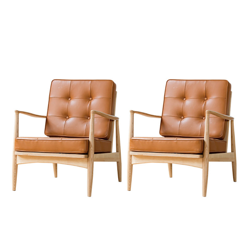 Basic Four Legs Lounge Chair Contemporary Tufted Cushions Accent Armchair Brown PU(Polyurethane) 2 Piece Set Clearhalo 'Accent Chairs' 'accent_chairs' 'Chairs & Seating' 'furn' 'furn_accent_chairs' 'Furniture' 'Living Room Furniture' 6500867