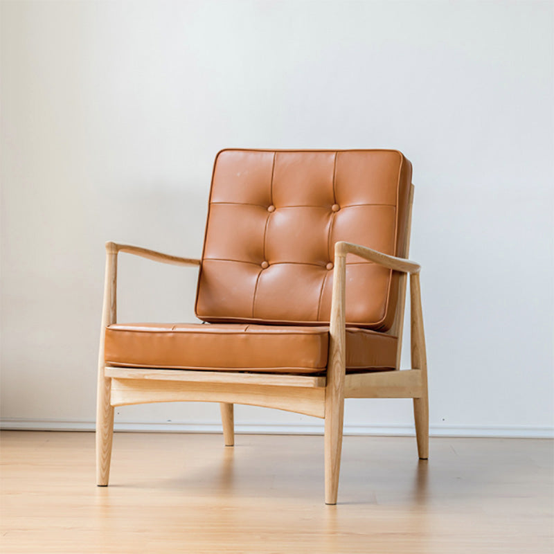 Basic Four Legs Lounge Chair Contemporary Tufted Cushions Accent Armchair Brown PU(Polyurethane) 1 Piece Clearhalo 'Accent Chairs' 'accent_chairs' 'Chairs & Seating' 'furn' 'furn_accent_chairs' 'Furniture' 'Living Room Furniture' 6500868