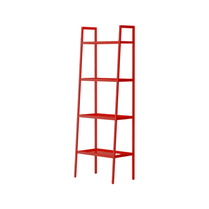 Scandinavian Open Back Bookshelf Ladder Metal Bookcase with Shelves 13.8"L x 13.8"W x 57.9"H Red
