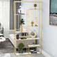 Glam Antique Finish Shelf Bookcase Metal Etagere Bookshelf with Shelves 39"L x 11"W x 71"H Gold Clearhalo 'Bookcases' 'furn' 'furn_bookcases' 'Furniture' 'Office Furniture' 6501124