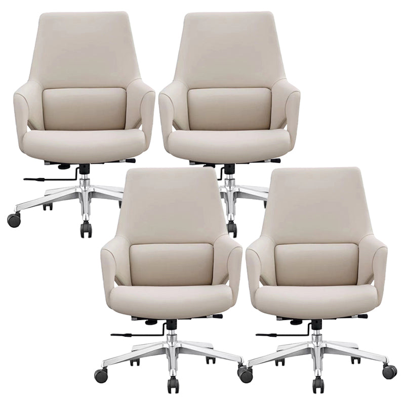 Modern Leather Managers Chair Ergonomic Executive Chair for Office White 4 Piece Set Casters Included Clearhalo 'furn' 'furn_office_chair' 'Furniture' 'Office Chairs' 'Office Furniture' 'office_chair' 6501997