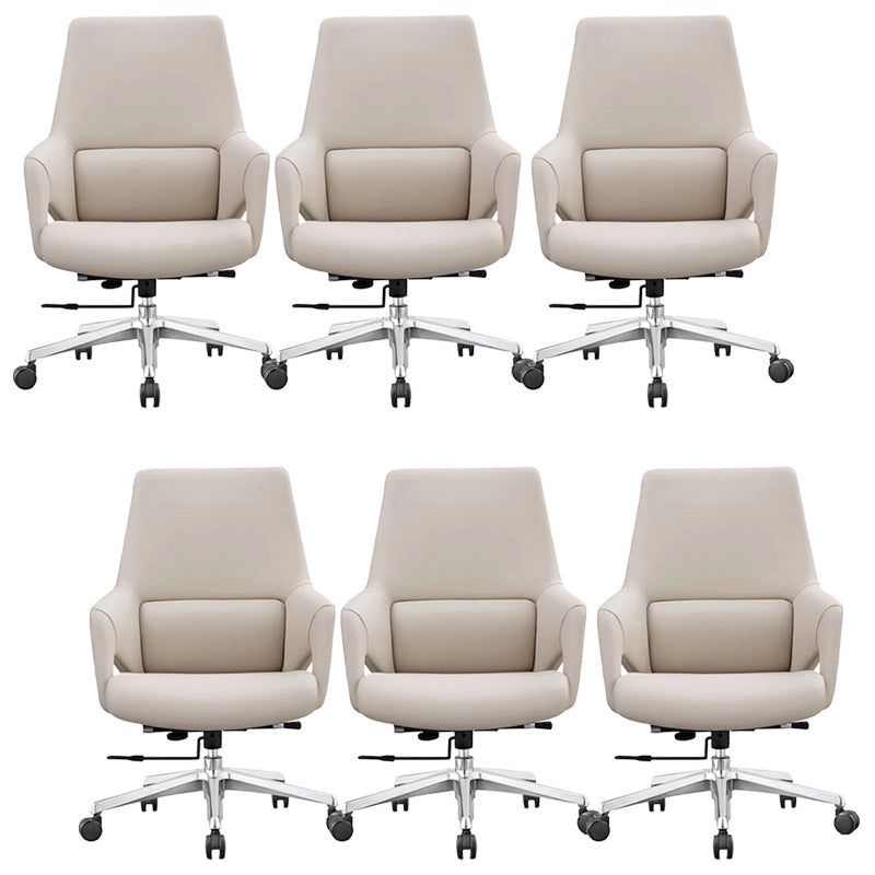Modern Leather Managers Chair Ergonomic Executive Chair for Office White 6 Piece Set Casters Included Clearhalo 'furn' 'furn_office_chair' 'Furniture' 'Office Chairs' 'Office Furniture' 'office_chair' 6501998