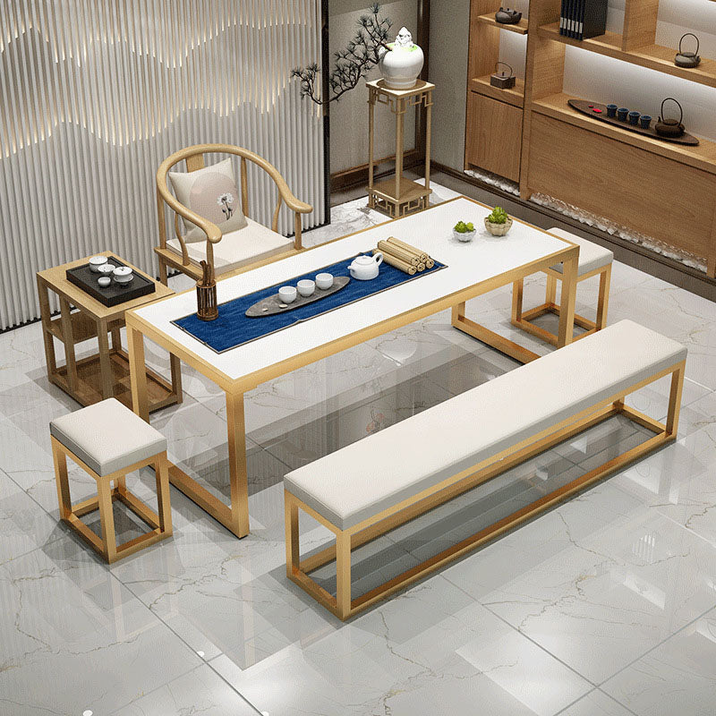 Contemporary Upholstered Bench Home Rectangle Seating Bench in White with Metal Legs Clearhalo 'Benches' 'Chairs & Seating' 'furn' 'furn_benches' 'Furniture' 'Living Room Furniture' 6502066