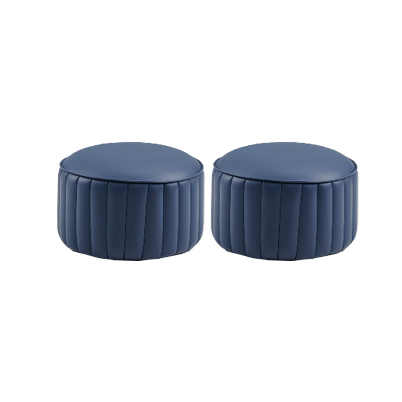 Modern Pouf Ottoman Genuine Leather Upholstered Cylinder Shape Ottoman Dark Blue 2 Piece Set Clearhalo 'furn' 'furn_ottomans_poufs' 'Furniture' 'Living Room Furniture' 'Ottomans & Poufs' 'ottomans_poufs' 6502313