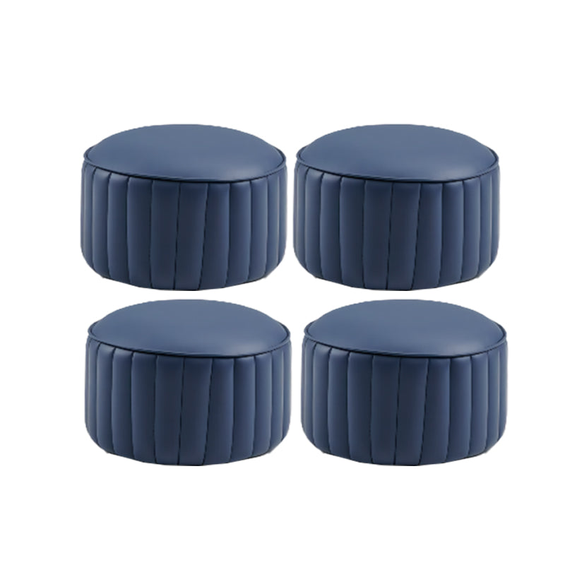 Modern Pouf Ottoman Genuine Leather Upholstered Cylinder Shape Ottoman Dark Blue 4 Piece Set Clearhalo 'furn' 'furn_ottomans_poufs' 'Furniture' 'Living Room Furniture' 'Ottomans & Poufs' 'ottomans_poufs' 6502316