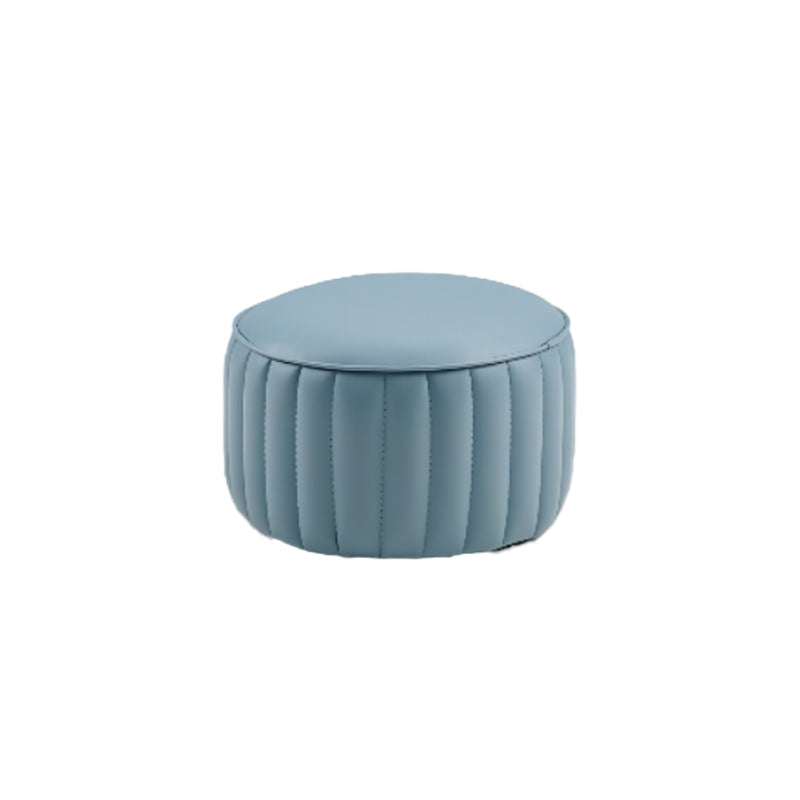 Modern Pouf Ottoman Genuine Leather Upholstered Cylinder Shape Ottoman Blue 1 Piece Clearhalo 'furn' 'furn_ottomans_poufs' 'Furniture' 'Living Room Furniture' 'Ottomans & Poufs' 'ottomans_poufs' 6502317