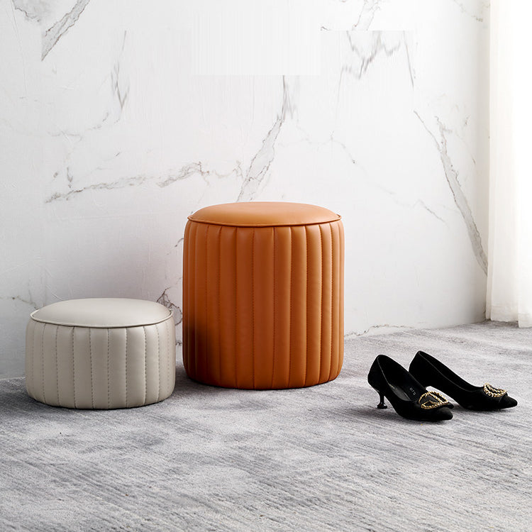Modern Pouf Ottoman Genuine Leather Upholstered Cylinder Shape Ottoman Clearhalo 'furn' 'furn_ottomans_poufs' 'Furniture' 'Living Room Furniture' 'Ottomans & Poufs' 'ottomans_poufs' 6502318