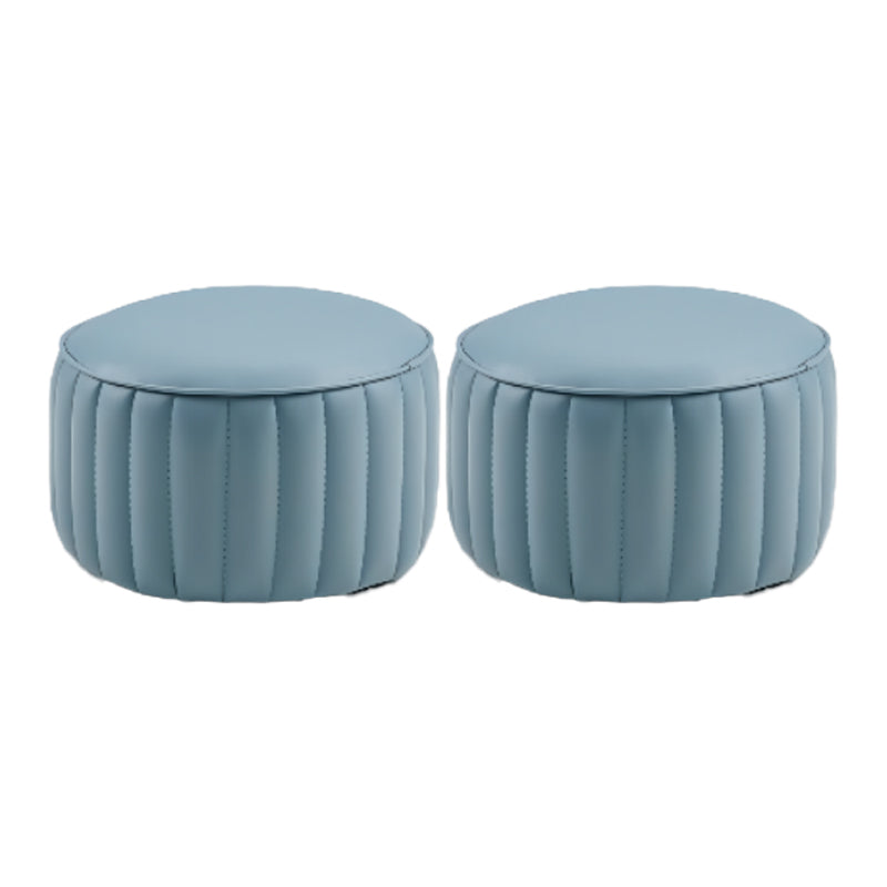 Modern Pouf Ottoman Genuine Leather Upholstered Cylinder Shape Ottoman Blue 2 Piece Set Clearhalo 'furn' 'furn_ottomans_poufs' 'Furniture' 'Living Room Furniture' 'Ottomans & Poufs' 'ottomans_poufs' 6502320