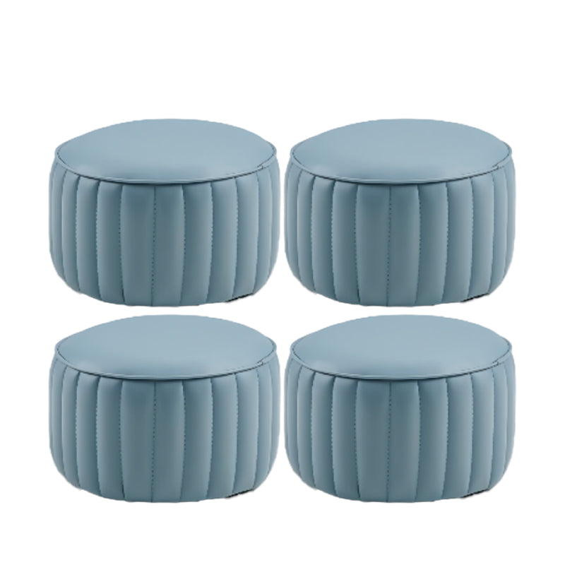 Modern Pouf Ottoman Genuine Leather Upholstered Cylinder Shape Ottoman Blue 4 Piece Set Clearhalo 'furn' 'furn_ottomans_poufs' 'Furniture' 'Living Room Furniture' 'Ottomans & Poufs' 'ottomans_poufs' 6502322