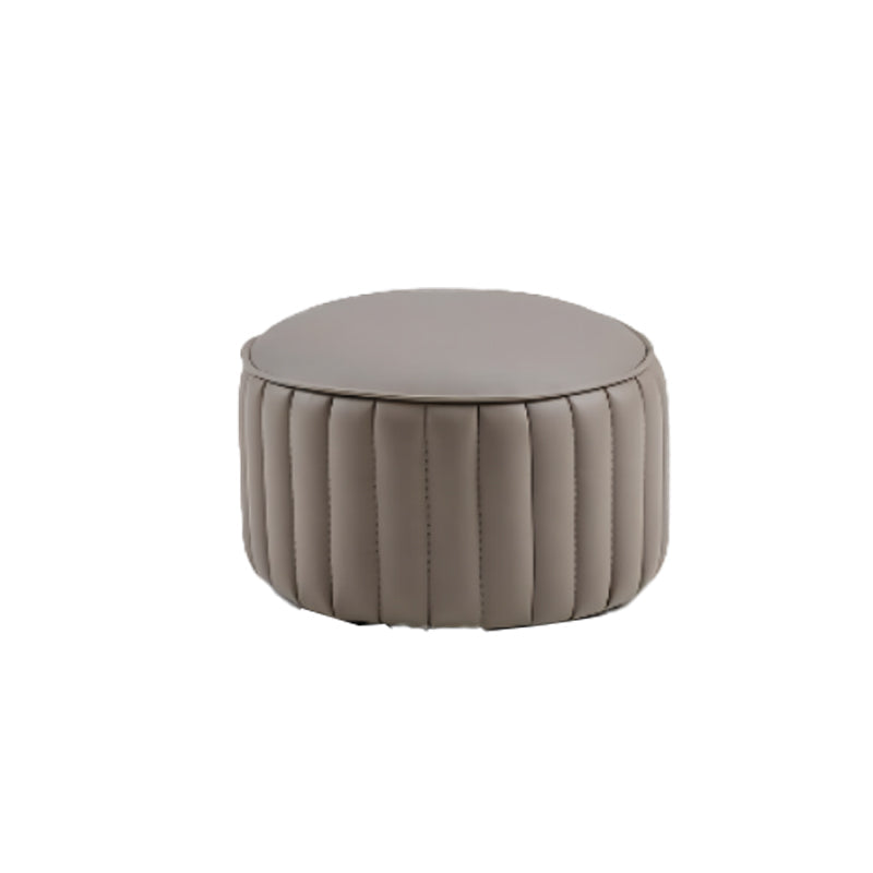 Modern Pouf Ottoman Genuine Leather Upholstered Cylinder Shape Ottoman Dark Gray 1 Piece Clearhalo 'furn' 'furn_ottomans_poufs' 'Furniture' 'Living Room Furniture' 'Ottomans & Poufs' 'ottomans_poufs' 6502323