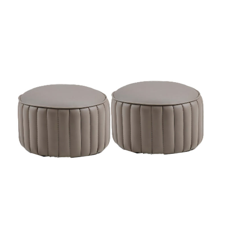 Modern Pouf Ottoman Genuine Leather Upholstered Cylinder Shape Ottoman Dark Gray 2 Piece Set Clearhalo 'furn' 'furn_ottomans_poufs' 'Furniture' 'Living Room Furniture' 'Ottomans & Poufs' 'ottomans_poufs' 6502325