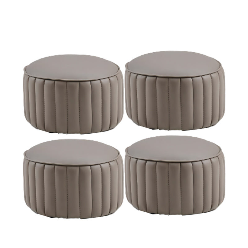 Modern Pouf Ottoman Genuine Leather Upholstered Cylinder Shape Ottoman Dark Gray 4 Piece Set Clearhalo 'furn' 'furn_ottomans_poufs' 'Furniture' 'Living Room Furniture' 'Ottomans & Poufs' 'ottomans_poufs' 6502327