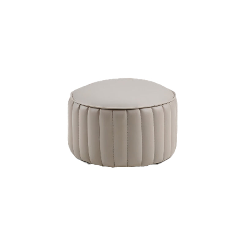 Modern Pouf Ottoman Genuine Leather Upholstered Cylinder Shape Ottoman Light Gray 1 Piece Clearhalo 'furn' 'furn_ottomans_poufs' 'Furniture' 'Living Room Furniture' 'Ottomans & Poufs' 'ottomans_poufs' 6502328