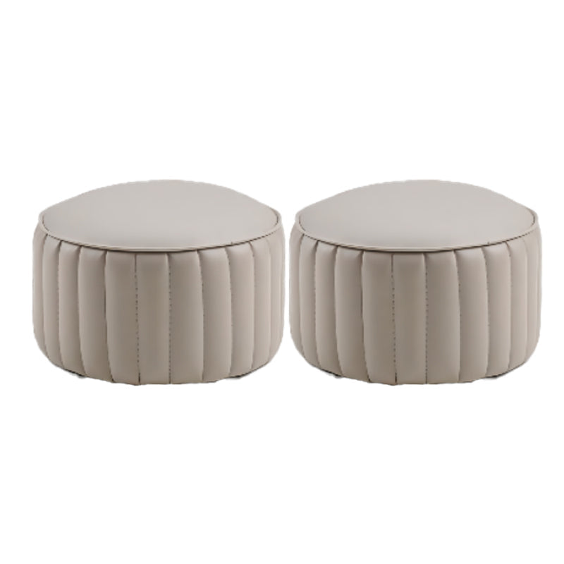 Modern Pouf Ottoman Genuine Leather Upholstered Cylinder Shape Ottoman Light Gray 2 Piece Set Clearhalo 'furn' 'furn_ottomans_poufs' 'Furniture' 'Living Room Furniture' 'Ottomans & Poufs' 'ottomans_poufs' 6502329