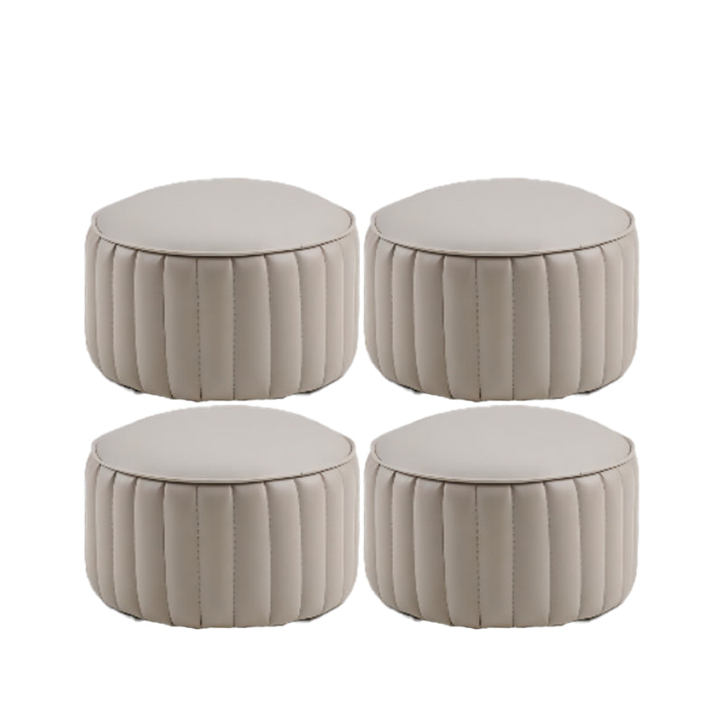 Modern Pouf Ottoman Genuine Leather Upholstered Cylinder Shape Ottoman Light Gray 4 Piece Set Clearhalo 'furn' 'furn_ottomans_poufs' 'Furniture' 'Living Room Furniture' 'Ottomans & Poufs' 'ottomans_poufs' 6502330
