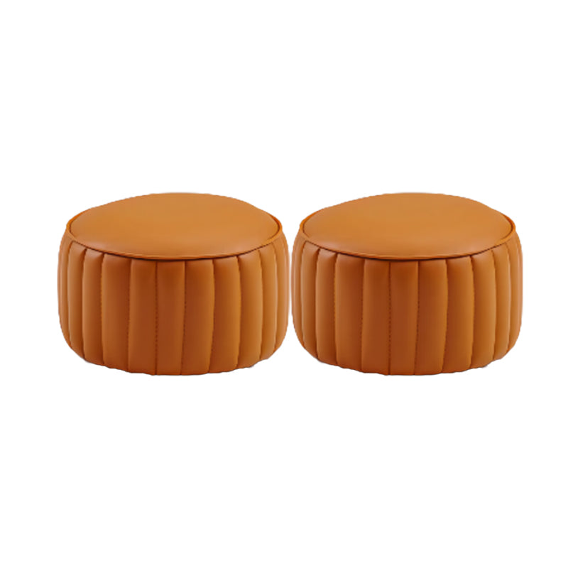 Modern Pouf Ottoman Genuine Leather Upholstered Cylinder Shape Ottoman Orange 2 Piece Set Clearhalo 'furn' 'furn_ottomans_poufs' 'Furniture' 'Living Room Furniture' 'Ottomans & Poufs' 'ottomans_poufs' 6502332