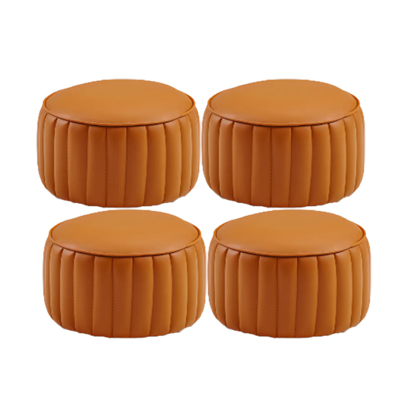 Modern Pouf Ottoman Genuine Leather Upholstered Cylinder Shape Ottoman Orange 4 Piece Set Clearhalo 'furn' 'furn_ottomans_poufs' 'Furniture' 'Living Room Furniture' 'Ottomans & Poufs' 'ottomans_poufs' 6502333