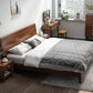 Mid-Century Modern Standard Bed Walnut Solid Color Panel Bed with Headboard