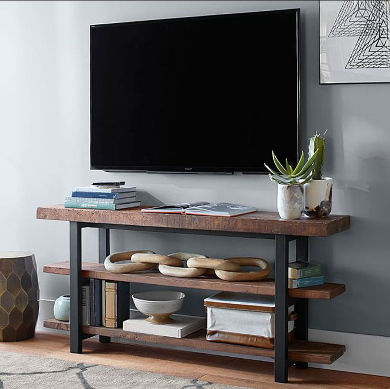 Industrial Pine TV Stand Console Open Storage TV Media Stand with Shelves for Living Room 63"L x 12"W x 31"H Clearhalo 'furn' 'furn_tv_stands_entertainment_centers' 'Furniture' 'Living Room Furniture' 'TV Stands & Entertainment Centers' 'TV Stands & Media Storage Furniture' 'tv_stands_entertainment_centers' 6504001